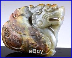 Great Chinese Grey White Jade Mythical Dragon Beast Figure Ming Qing Dynasty