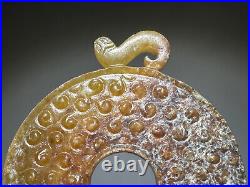 Good Chinese Han Dy Old Jade Carved Dragon Design  Bi Pendant L 6.0 cm