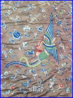 Gorgeous Antique 19th Century Chinese Embroidery Silk Dragon Bed Cover 94 X 83