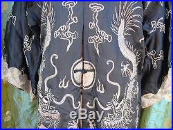 Gorgeous Antique Black Silk Embroidery Chinese Robe Dragons Bats Flaming Pearls