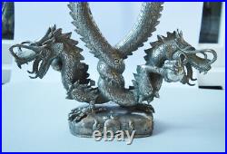 H. 52 Antique Chinese Qing Dynasty Silver- Plated Candlestick Dragon Sun