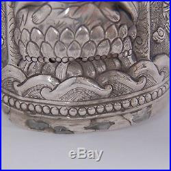 HUGE ANTIQUE CHINESE STERLING SILVER BUDDHA DRAGON CUFF BRACELET