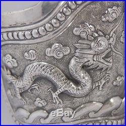 HUGE ANTIQUE CHINESE STERLING SILVER BUDDHA DRAGON CUFF BRACELET
