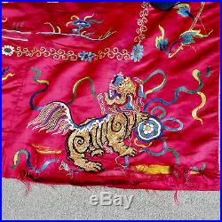HUGE Antique Chinese Embroidered Silk Hanging Immortals Gods Dragon Caligraphy
