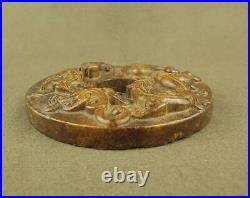 Han Dynasty 11 CM Chinese Antique Jade Carved Double hook Bird Totem 3 Dragon Bi Han Dynasty 11 CM Chinese Antique Jade Carved Double hook Bird Totem 3 Dragon Bi