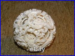 Hand Carved Antique Chinese 10 Layer Dragon Puzzle Ball withMatching Dragon Stand