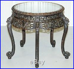 Heavily Carved Chinese Dragon Occasional Centre Table Black Ebonised Finish