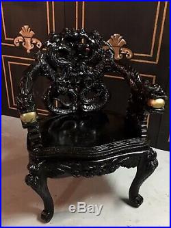 Heavily Carved Chinese Export Chair Dragons