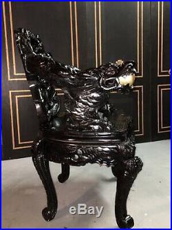 Heavily Carved Chinese Export Chair Dragons