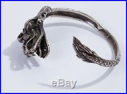 Heavy Antique Vintage Sterling Silver Chinese Dragon Bangle