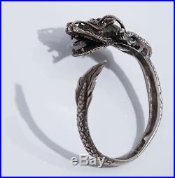 Heavy Antique Vintage Sterling Silver Chinese Dragon Bangle