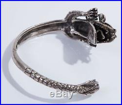 Heavy Antique Vintage Sterling Silver Chinese Dragon Bangle