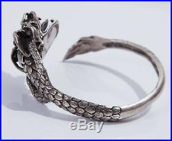 Heavy Antique Vintage Sterling Silver Chinese Dragon Bangle