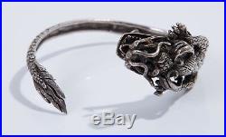 Heavy Antique Vintage Sterling Silver Chinese Dragon Bangle
