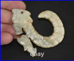 High Chinese Shang Dy Old Jade Carved Dragon Phoenix Gua Jian Pendant L 6.6 CM