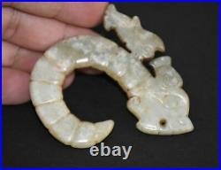 High Chinese Shang Dy Old Jade Carved Dragon Phoenix Gua Jian Pendant L 6.6 CM