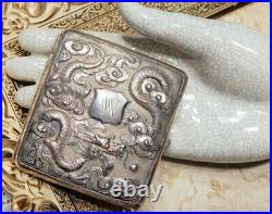 High Relief Repousse Sterling Silver Chinese Export Dragon Cigarette Case 95.9g