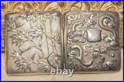 High Relief Repousse Sterling Silver Chinese Export Dragon Cigarette Case 95.9g