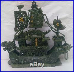 Home decoration 100% natural jade hand carved dragon boat statue