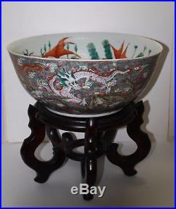 Huge Antique Chinese Porcelain Famille Rose Dragon Fish Bowl