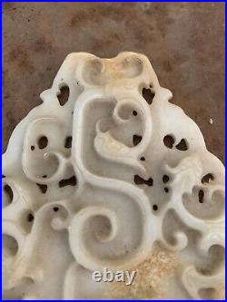 Huge Chinese HeTian White Jade Hand Carved Dragon/Phoenix Relief 2Faces Plaque