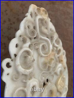 Huge Chinese HeTian White Jade Hand Carved Dragon/Phoenix Relief 2Faces Plaque