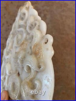 Huge Chinese HeTian White Jade Hand Carved Dragon/Phoenix Relief 2Faces Plaque