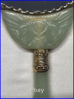 Immaculate Imperial Dragon Jade Hand Mirror Circa 1920 1950