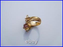 Incredible Victorian 14K Gold Ruby Emerald NOSEY Chinese Dragon Z Ring 12 3/4