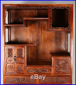 Intricately Carved Chinese Huanghuali Dragon Ettarge Cabinet 74.75 inches