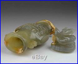 Jade hand carved nephrite incenser pot dragon statue chinese antique vase old