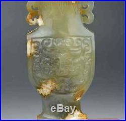 Jade hand carved nephrite incenser pot dragon statue chinese antique vase old