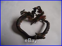 Japanese Chinese Antique Painted Bronze And Gold Gilded Dragon Figure With Ball