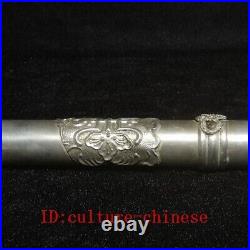 L 42 CM Chinese Tibet Silver Carving Dragon eagle flower Tobacco Pipe Collection