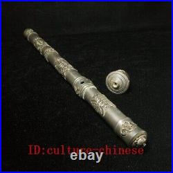 L 42 CM Chinese Tibet Silver Carving Dragon eagle flower Tobacco Pipe Collection