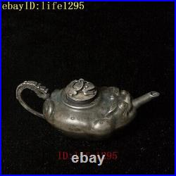 L 7.6CM Old Chinese Handcrafted sterling silver dragon frog drawing ink drip pot