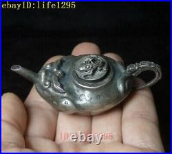 L 7.6CM Old Chinese Handcrafted sterling silver dragon frog drawing ink drip pot