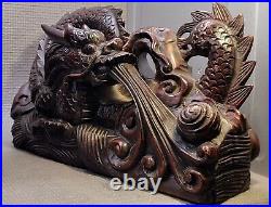 LARGE (30cm) Antique Chinese Dragon 3D Wood Sculpture Museum Quality