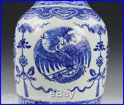 LARGE ANTIQUE CHINESE BLUE AND WHITE BALUSTER VASE W DRAGONS