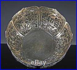 LARGE ANTIQUE CHINESE SILVER RELIEF DECORATED BOWL WITH DRAGONS AND FIGURES