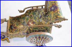 LARGE Antique Chinese Brass Cloisonne Dragon & Pull Cart Ric Shaw