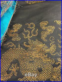 LARGE Antique Chinese Silk Tapestry Dragon Robe Panel Textile GOLD Qing 19th