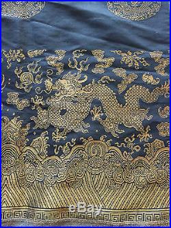 LARGE Antique Chinese Silk Tapestry Dragon Robe Panel Textile GOLD Qing 19th
