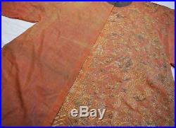 LATE 18th ANTIQUE CHINESE EMBROIDERY ORANGE SUMMER ROBE QING DYNASTY DRAGON