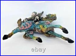 Lady Warrior Riding Dragon 19C Chinese Roof Tile Antique