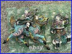 Lady Warrior Riding Dragon 19C Chinese Roof Tile Antique