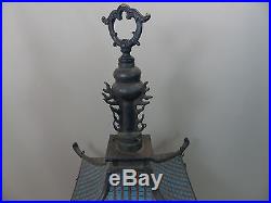 Large Antique 19th C Chinese Bronze Champleve Lantern Pagoda Dragons 29 inches
