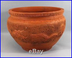 Large Antique 20thC Chinese Terracotta Red Foo Dragon Jardiniere Planter Pot NR
