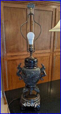 Large Antique Chinese Bronze Vase Table Lamp With Dragons Circa 1900