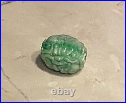 Large Antique Chinese Carved Natural Apple Green Jadeite Dragon Bead